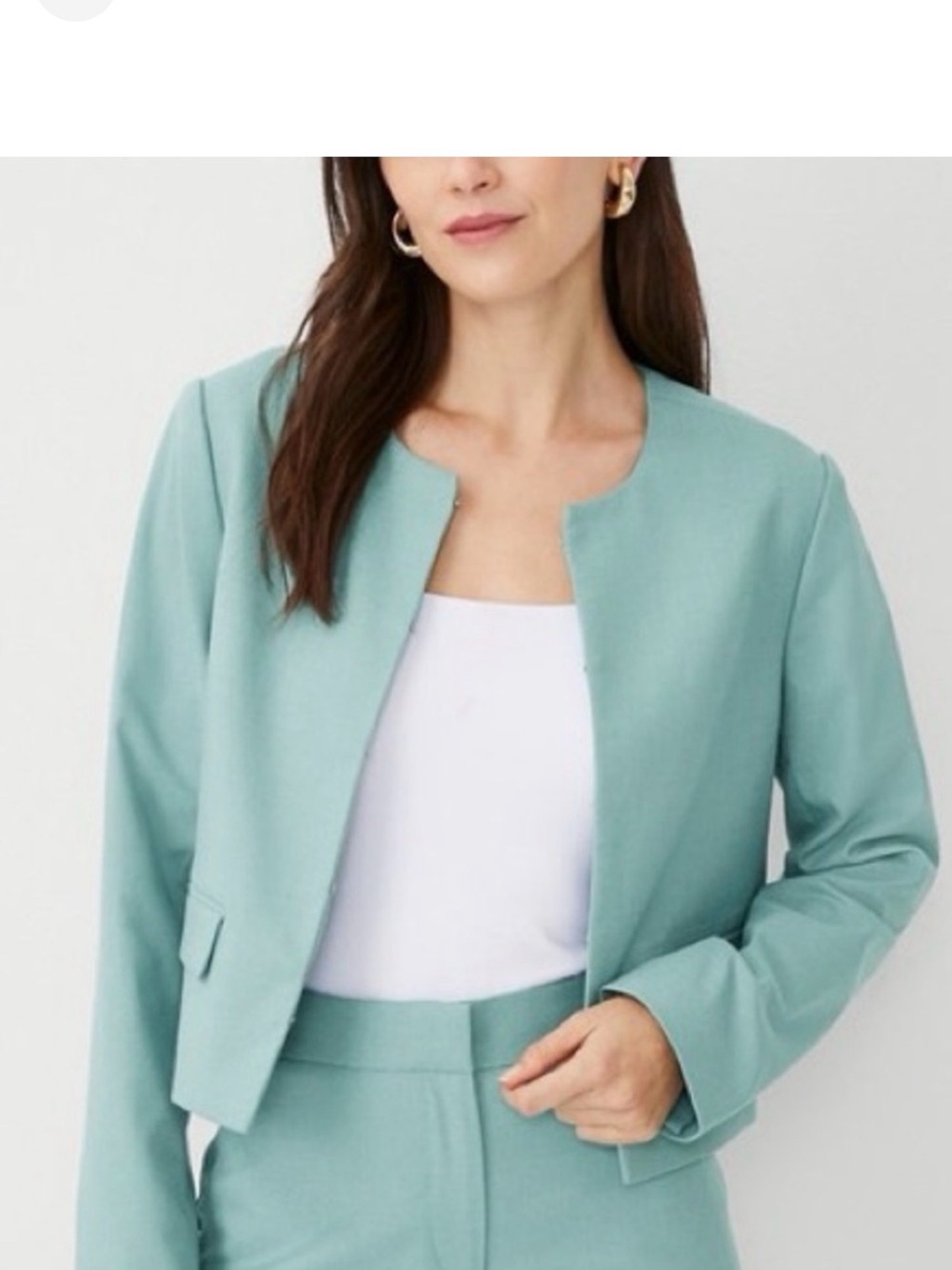 NWT Ann Taylor Collarless Cropped Dusty Mint Green Jacket